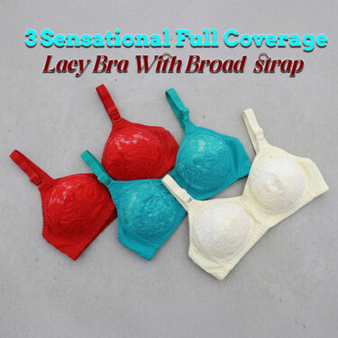 3 Sensational Full Coverage Lacy Bra With Broad Band (3FCB6)