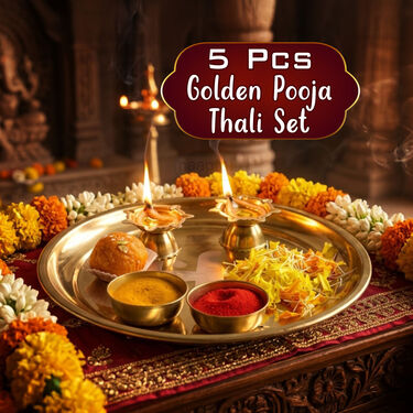 5 Pcs Golden Pooja Thali Set (5SPT1)