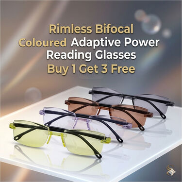 Rimless Bifocal Colored Adaptive Power Reading Glasses Buy 1 Get 3 Free (4BCORG8)