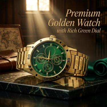 Golden Watch + 2 Chain + 2 Ring + Bracelet (MGW2C2RB2)