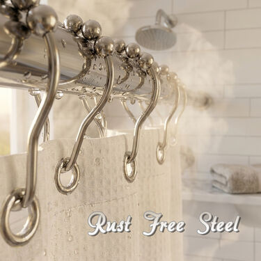 12 Premium Stainless Steel Curtain Rings With Hooks (12HS)