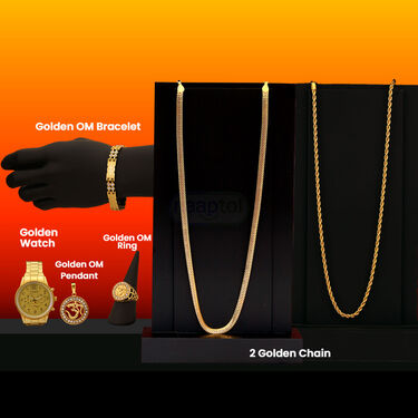 Golden Watch + 2 Golden Chain + Om Pendant + OM Ring + OM  Bracelet (MGW2CBRP1)