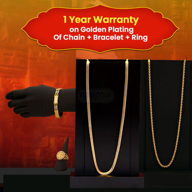 Golden Watch + 2 Golden Chain + Om Pendant + OM Ring + OM  Bracelet (MGW2CBRP1)